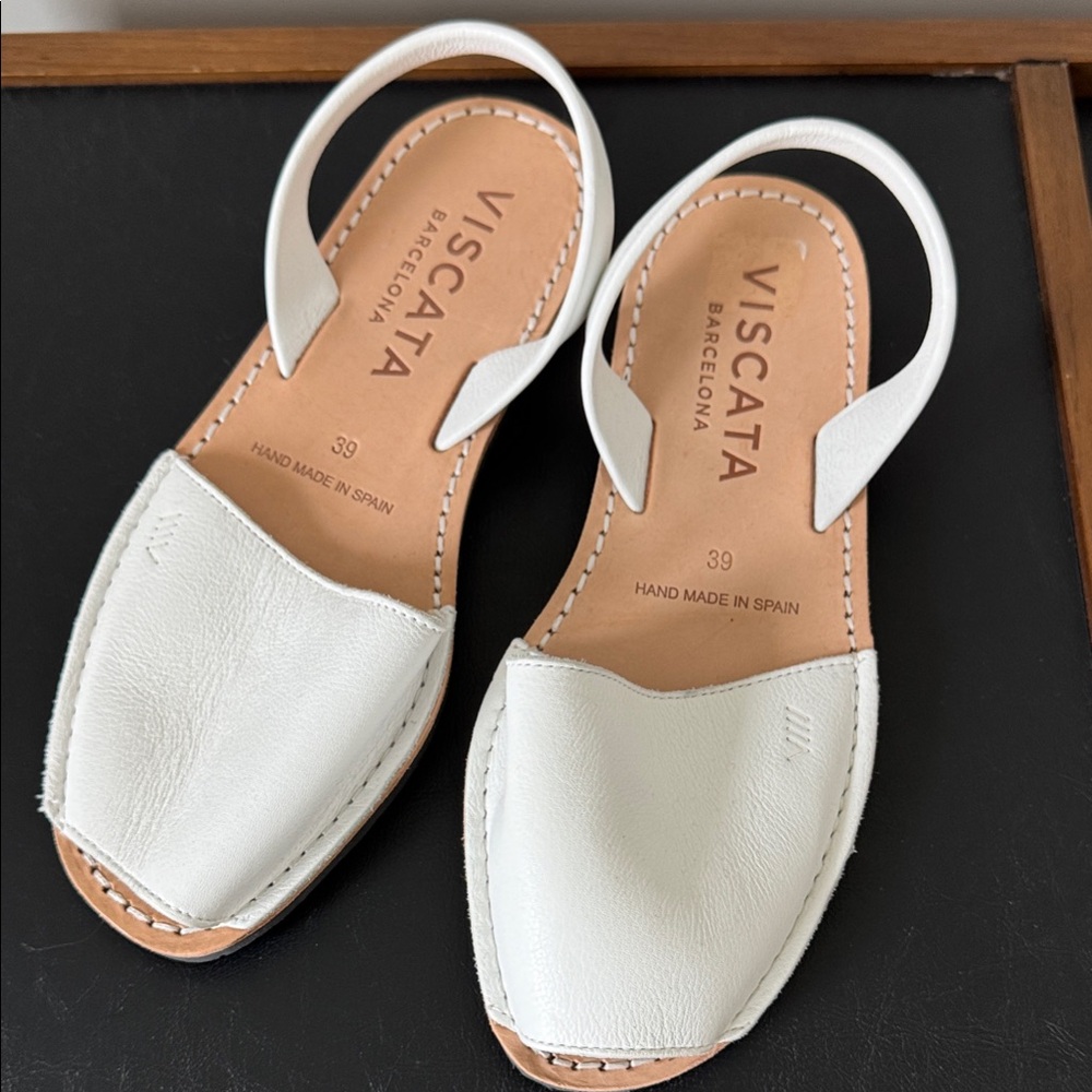 Viscata Barcelona White Leather Slingback Sandals